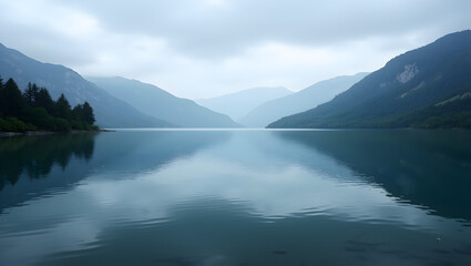 Fototapeta premium Tranquil lake surrounded by mountains
