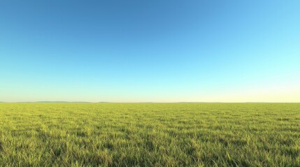 Fototapeta premium Serene Meadow Under a Vast Blue Sky: A Summer Day's Tranquility