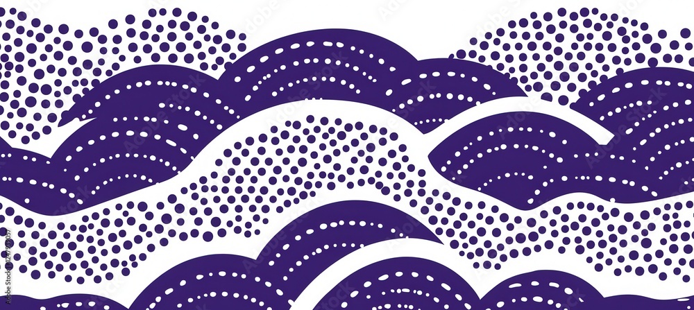 Poster abstract waves pattern with dots in purple and white background