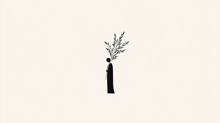Silhouette of a figure holding a branch, symbolizing peace, set against a minimalistic background