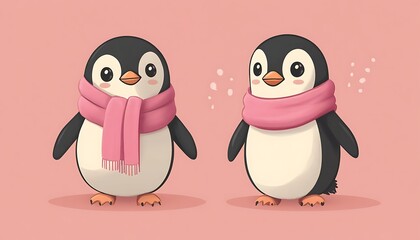 Naklejka premium Cute penguins in scarves, winter scene