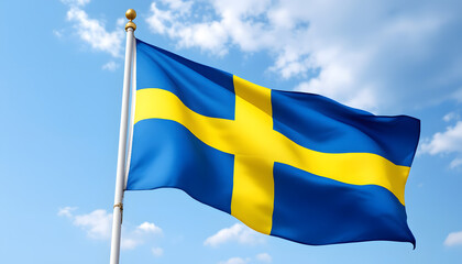 Sweden flag waving proudly in a clear blue sky. Swedish Flag 