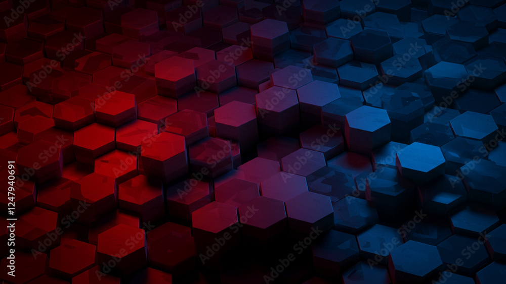 Poster a three-dimensional depiction of an abstract background featuring a hexagonal honeycomb pattern