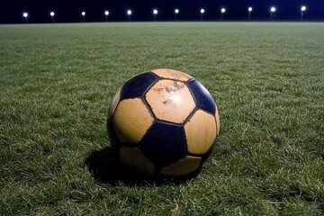 Fototapeta premium Vintage Soccer Ball on a Night Field