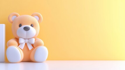 Fototapeta premium Beige Teddy Bear On Pastel Yellow Background