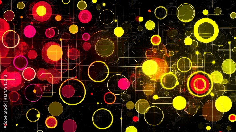 Aufkleber abstract red yellow hexagon circle network design background