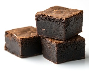 Stacked brownies, close-up, white background, delicious dessert