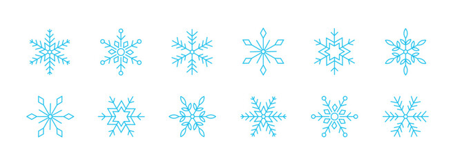 Snowflake icon collection for winter holiday decoration. Set of snowflake icons. Christmas and New Year icon collection