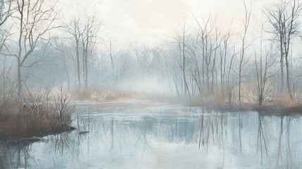 Misty Morning Lake Reflections: A Serene Winter Landscape