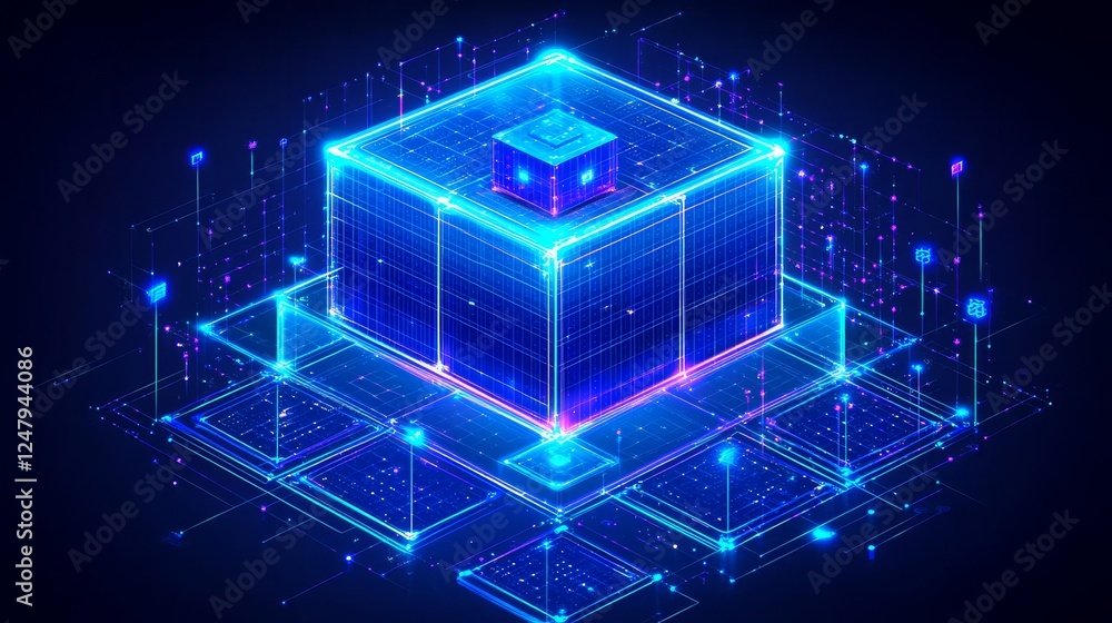 Poster abstract futuristic digital cube data network technology innovation