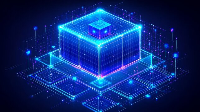 Abstract Futuristic Digital Cube Data Network Technology Innovation