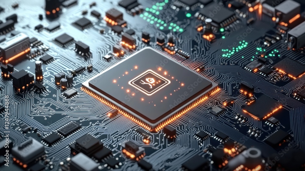 Poster visual representation of quantum computer technology and components
