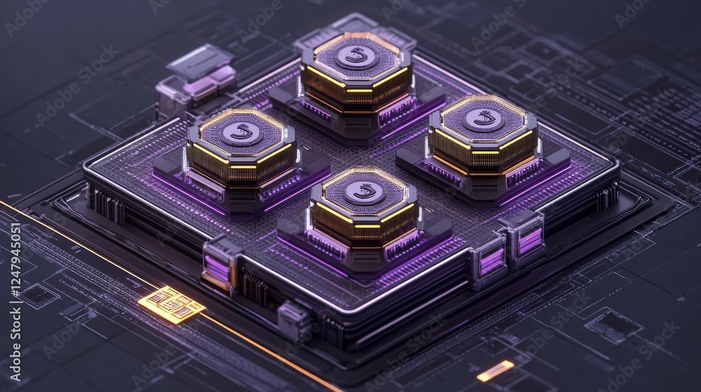 Poster abstract futuristic microchip technology processor closeup detail