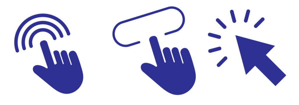 Computer mouse click cursor arrow icons set. Clicking cursor. Hand cursors icons click set. Pointer click icon. Loading icon