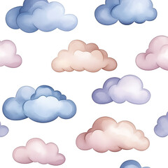 Fototapeta premium Soft pastel clouds in various shades on white background create dreamy pattern