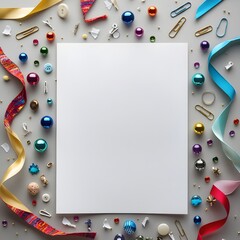 A blank white paper sits at the center, encircled by vibrant, swirling ribbons in various colors, inviting creativity.