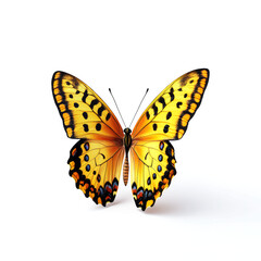Fototapeta premium Close-up of a Vibrant Yellow Butterfly with Black and Orange Spots on a White Background