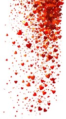 Red hearts falling, vertical background