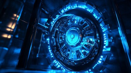 Futuristic Metal Circle with Blue Light Technology Concept Illustration