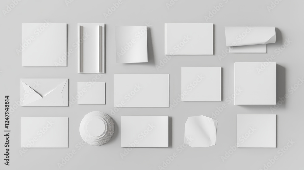 Poster white paper stickers, blank square, round and rectangle sticky notes. vector realistic set of empty 