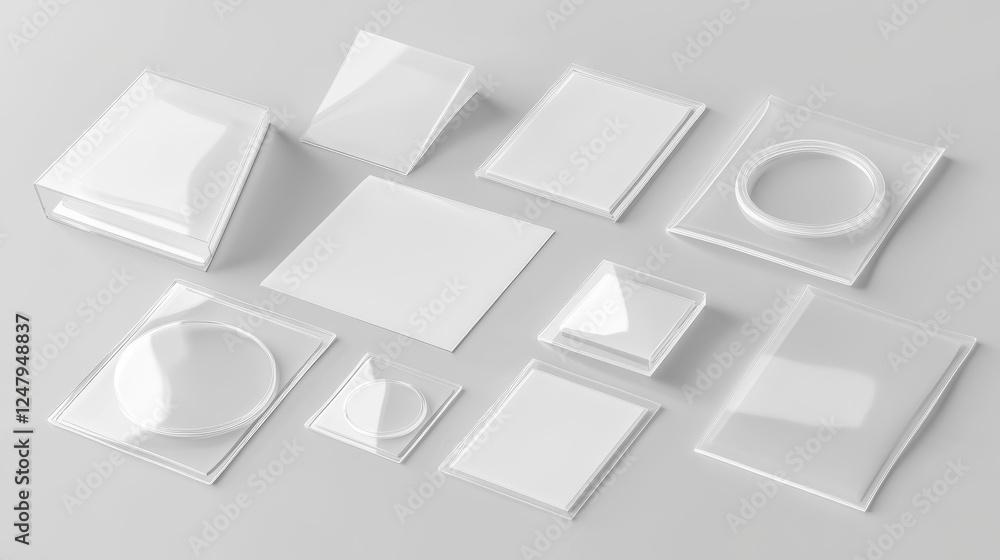 Poster white paper stickers, blank square, round and rectangle sticky notes. vector realistic set of empty 
