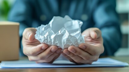 Person holding a crumpled paper representing discarded ideas and creativity.