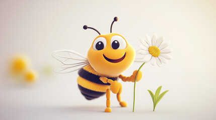 Cute bee emotion expression mascot vector. Cartoon isolated happy and funny character with yummy honey, stick and white flower set. Collection of adorable little honeybee insect icon with wings