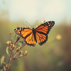 Fototapeta premium Monarch Butterfly on Blossoms, Outdoor, Soft Light
