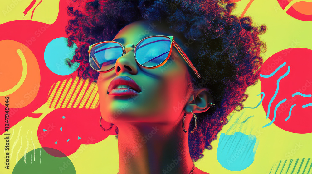 Poster poster design template in retro y2k style with simple abstract geometric grid elements and fluid pat