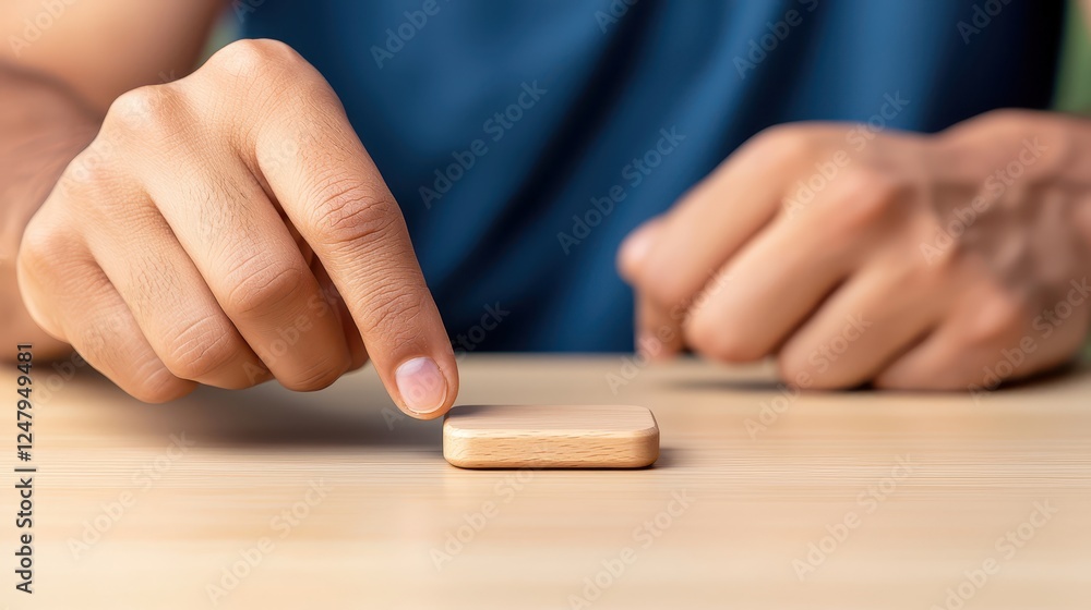 Aufkleber precise placement of wooden block, building a solid foundation with craftsmanship and skill