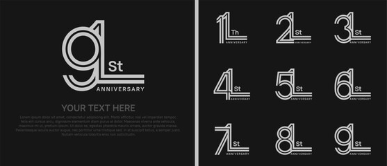logo anniversary set. grey color double line on black background for special event