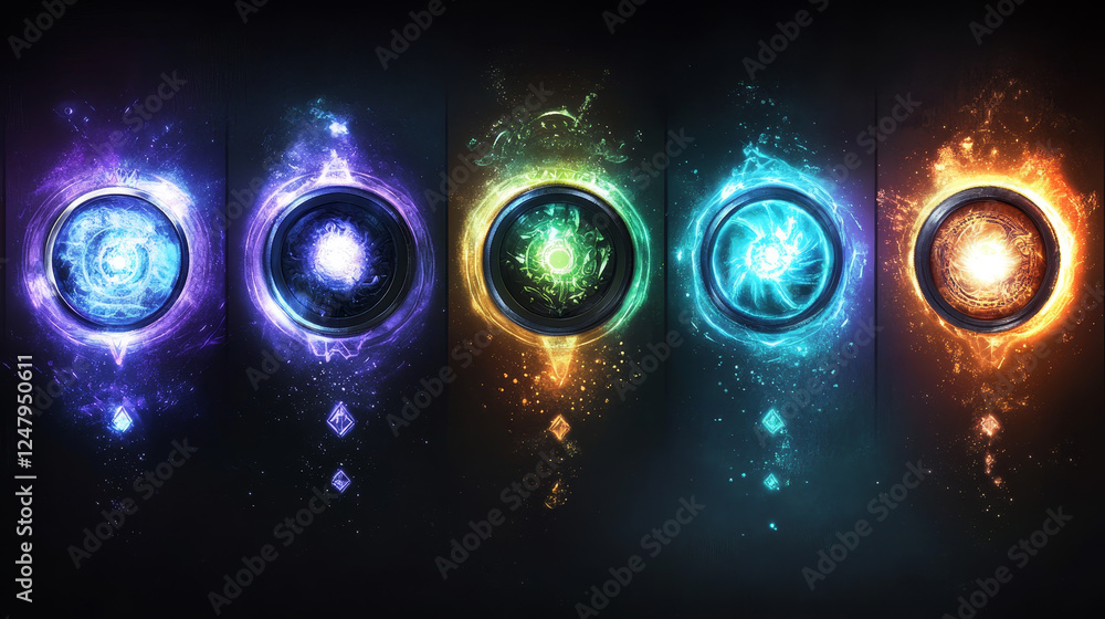 Poster game ui loading progress bars vector set, cartoon interface design elements. status and resources sc