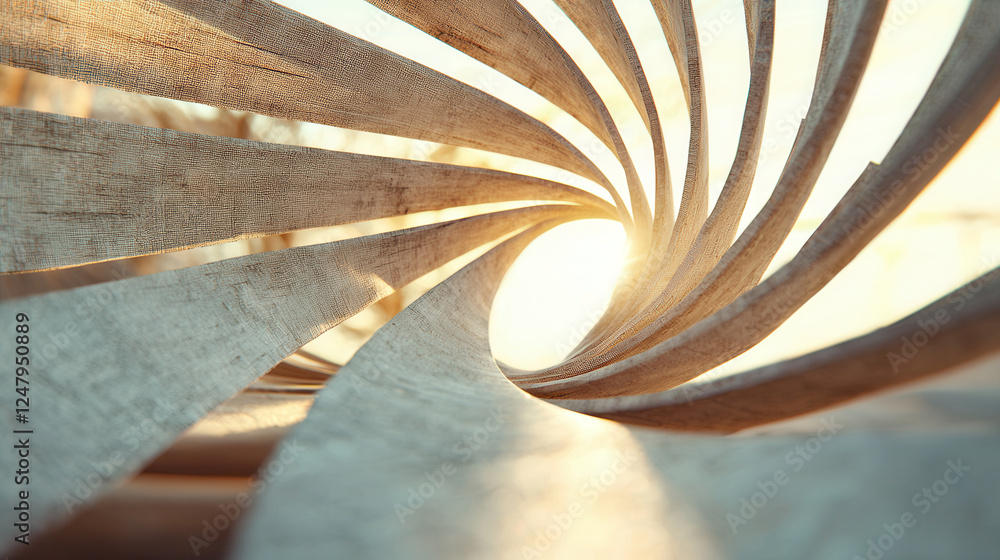 Aufkleber stunning spiral structure made of wood, showcasing intricate design and warm ambient light. curves c