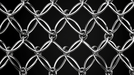 Fototapeta premium Metal net seamless patterns. Textures of iron grid, steel mesh from weave wire and rings for fence, chain armor, prison cage. Vector realistic illustration of metal lattice on black background