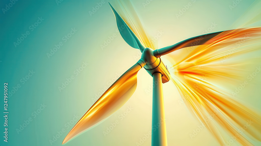 Poster wind turbine blade illuminated by soft natural light, showcasing smooth curves and dynamic motion