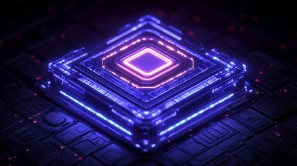 Abstract Futuristic Technology Chip Glowing Circuitry Digital Innovation Microchip