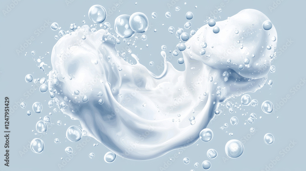 Poster sud soap foam bath realistic vector illustration set. white shampoo and detergent lather round and c