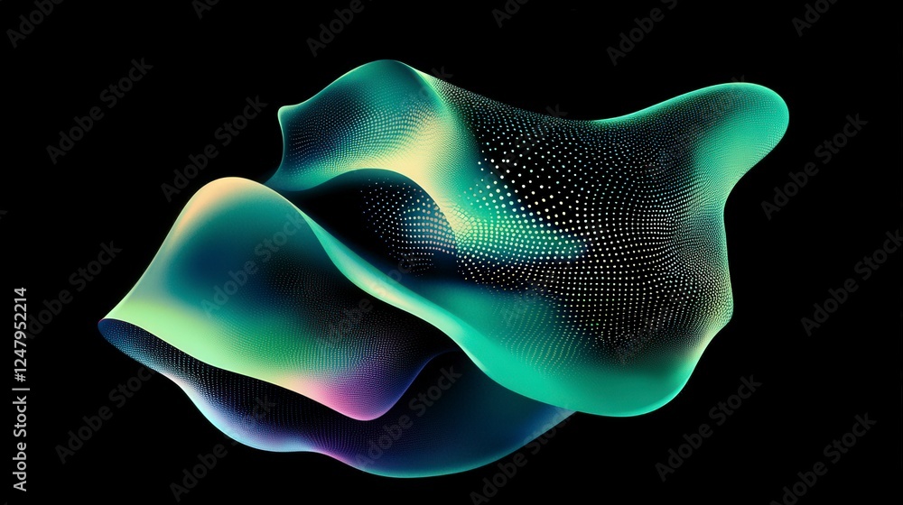 Poster abstract colorful waves with dots and fluid shapes on black background