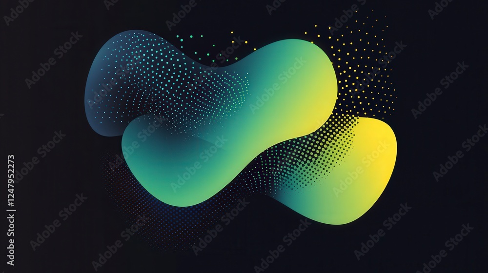 Poster abstract colorful flowing shapes on dark background for modern design