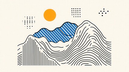 Abstract minimal landscape with stripes and dotted elements