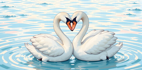 Obraz premium Pair of Swans Forming Heart Shape on Water