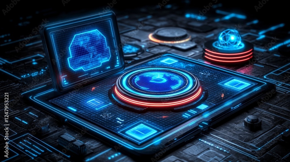 Aufkleber abstract futuristic technology interface digital circuitry data processing network