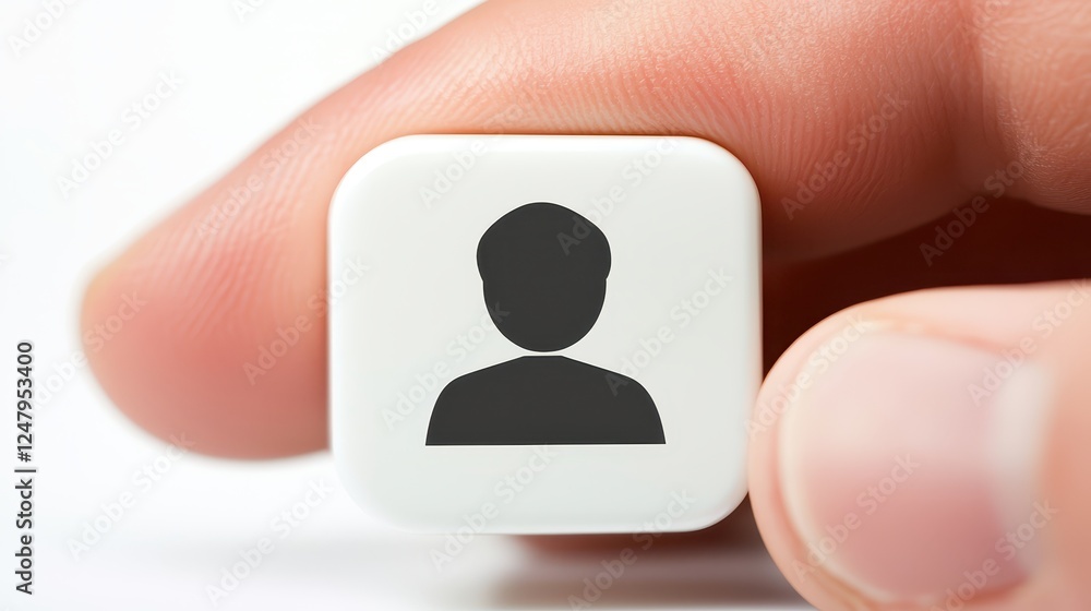 Poster finger activating square button, modern interface interaction and user experience in digital technol