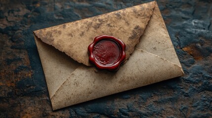 Antique Envelope with Red Wax Seal Vintage Letter Aged Paper Texture Grunge Background