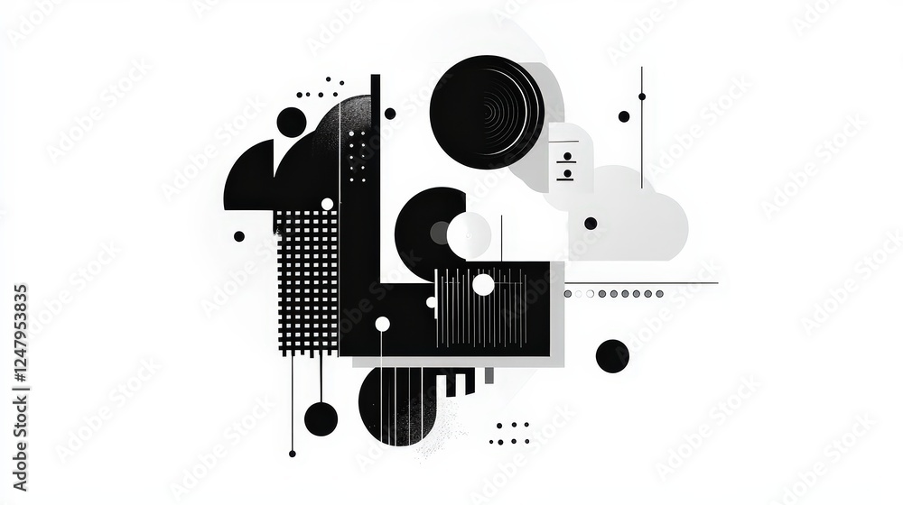 Aufkleber abstract black and white geometric shapes with dynamic patterns
