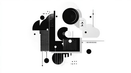 Obraz premium Abstract black and white geometric shapes with dynamic patterns