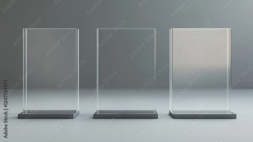 Poster transparent glass cube product podium in different angles of view. realistic 3d vector set of crysta