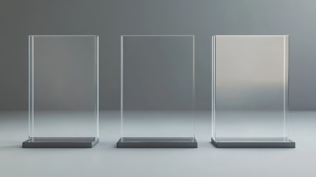Transparent glass cube product podium in different angles of view. Realistic 3d vector set of crystal or plexiglass square stand for display display and presentation. Geometric showcase mockup.