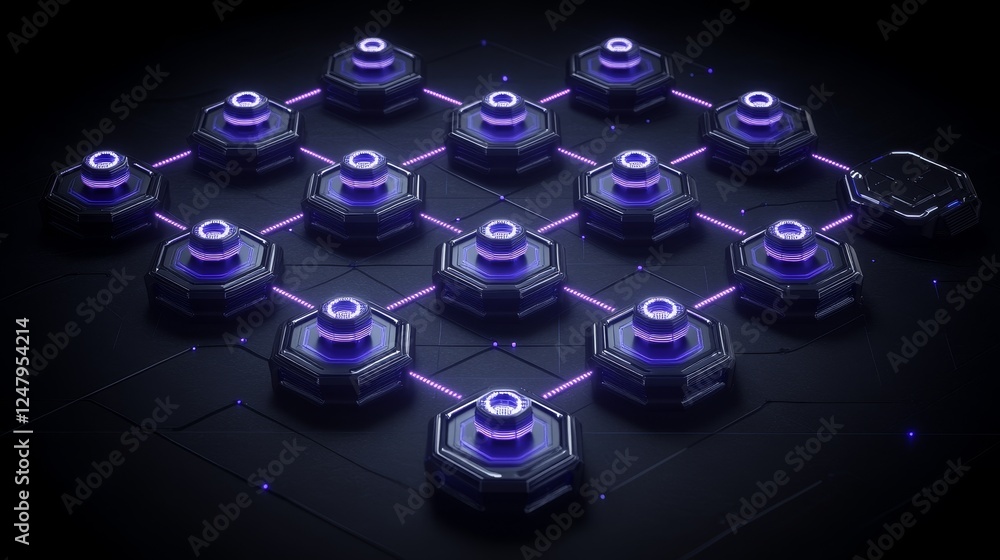 Poster abstract network nodes digital technology interconnection futuristic data processing system