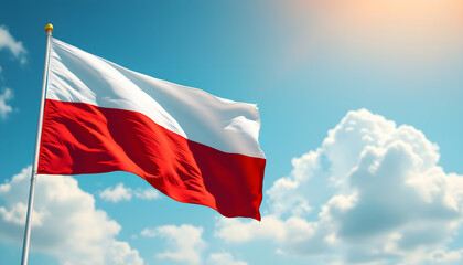 Poland flag waving proudly in a clear blue sky